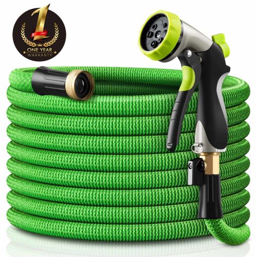Expandable Garden Hose | Lightweight Kink Free Flexible | Double Latex Core | 3/4" Solid Brass Fittings | 8 Function Spray Nozzle | 50FT (75FT, 100FT) | InGarden | Green